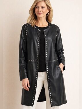 Chico's Black Faux Leather Studded Jacket